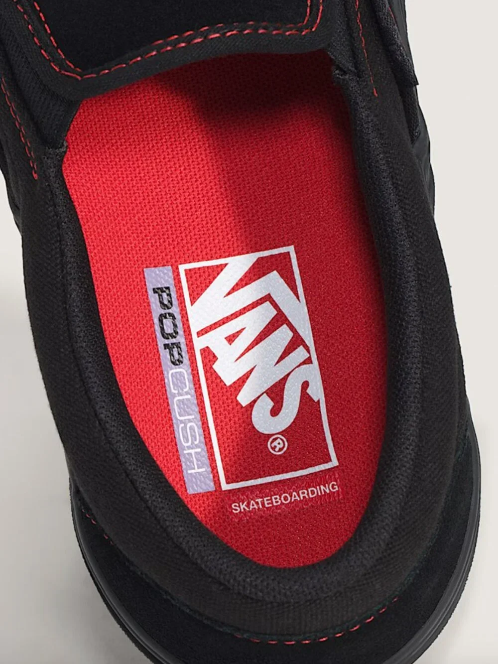 Vans Classic Slip-On Shoe Black Black Red Womwn Size 9.5 NWT